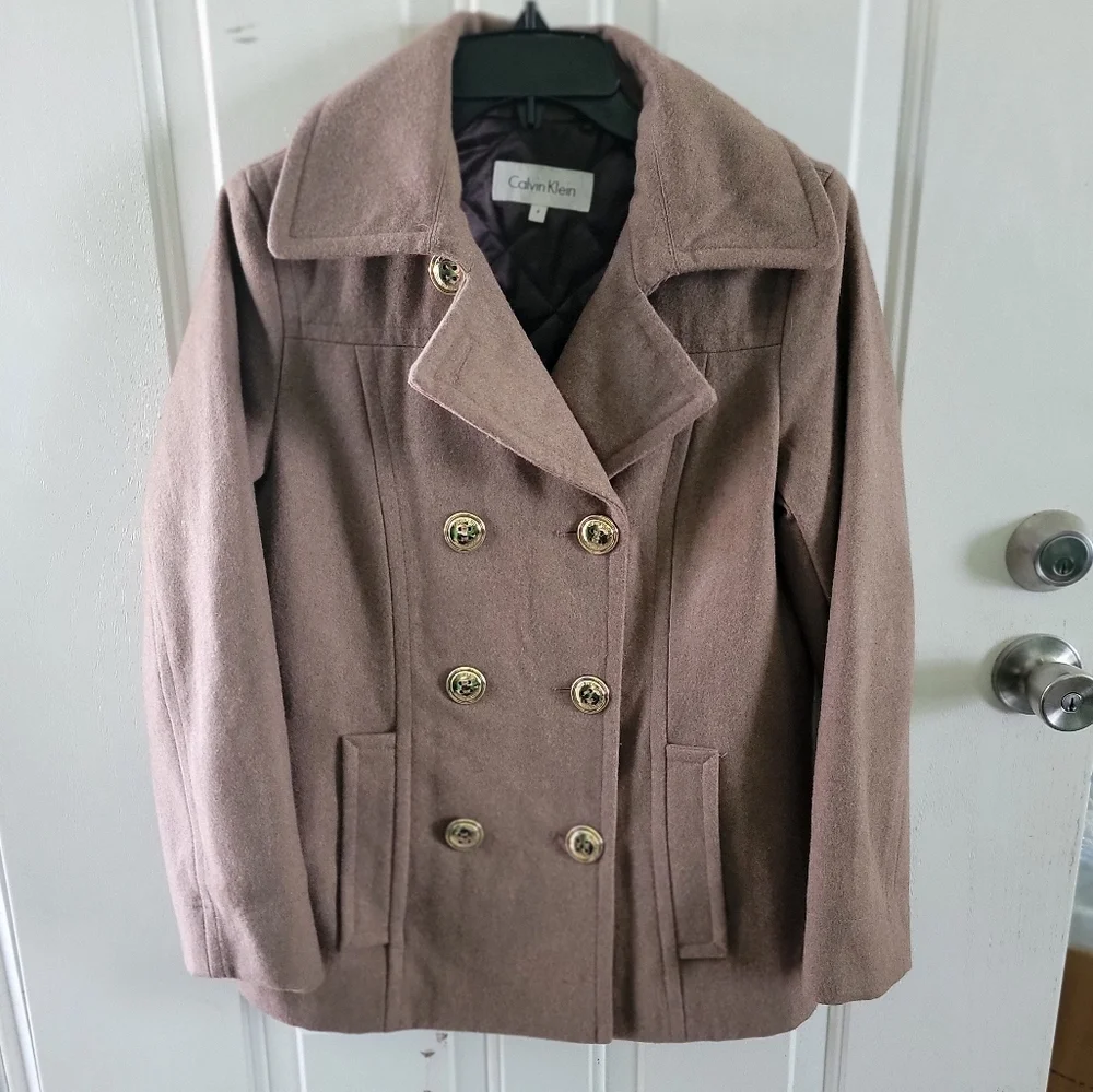 Calvin Klein Double-Breasted Tan Pea Coat - Picture 1 of 6